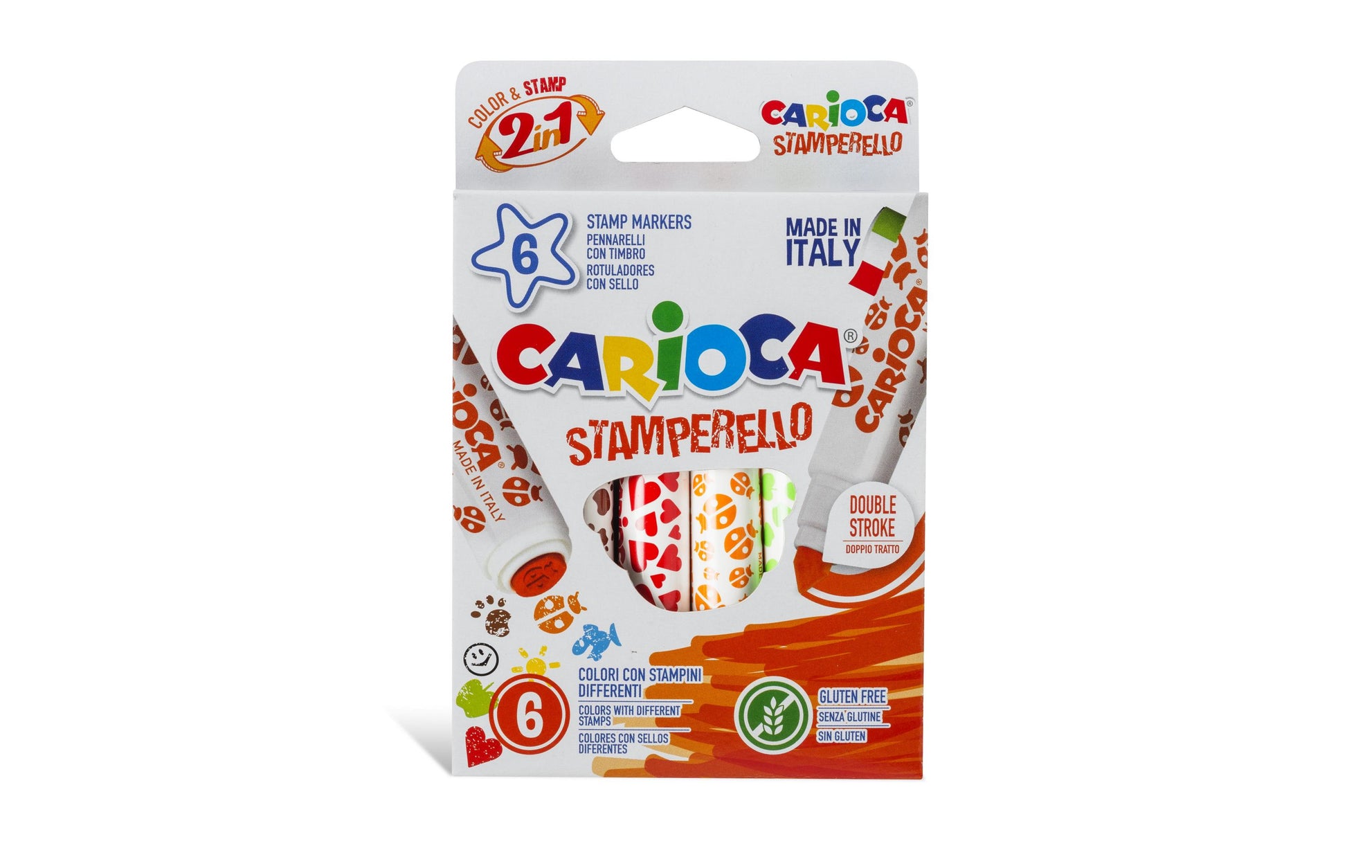 Carioca Filzstift, Doppelspitze – Rundspitze & Stempelspitze, 1–7 mm, auswaschbar, 6 Farben
