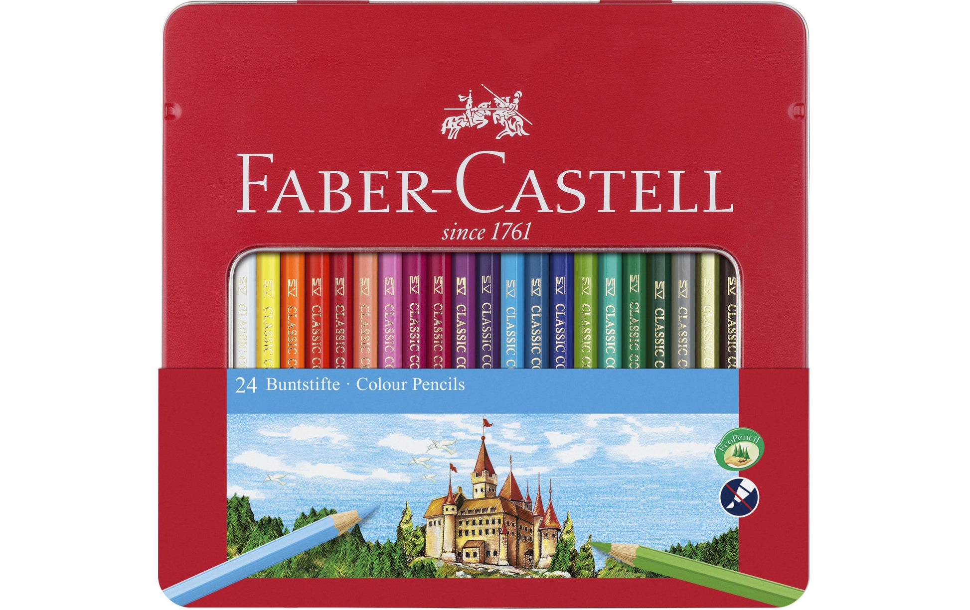 Faber-Castell Buntstifte CASTLE – Sechskant, Minen-Ø 3,25 mm, 24 Farben, im Metalletui