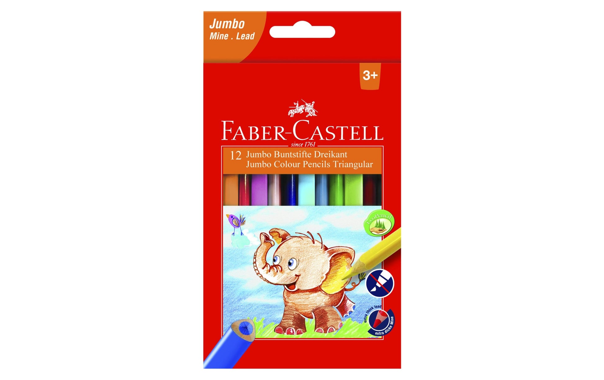 Faber-Castell Buntstifte – Jumbo, Dreikant, Minen-Ø 5,4 mm, 12 Farben