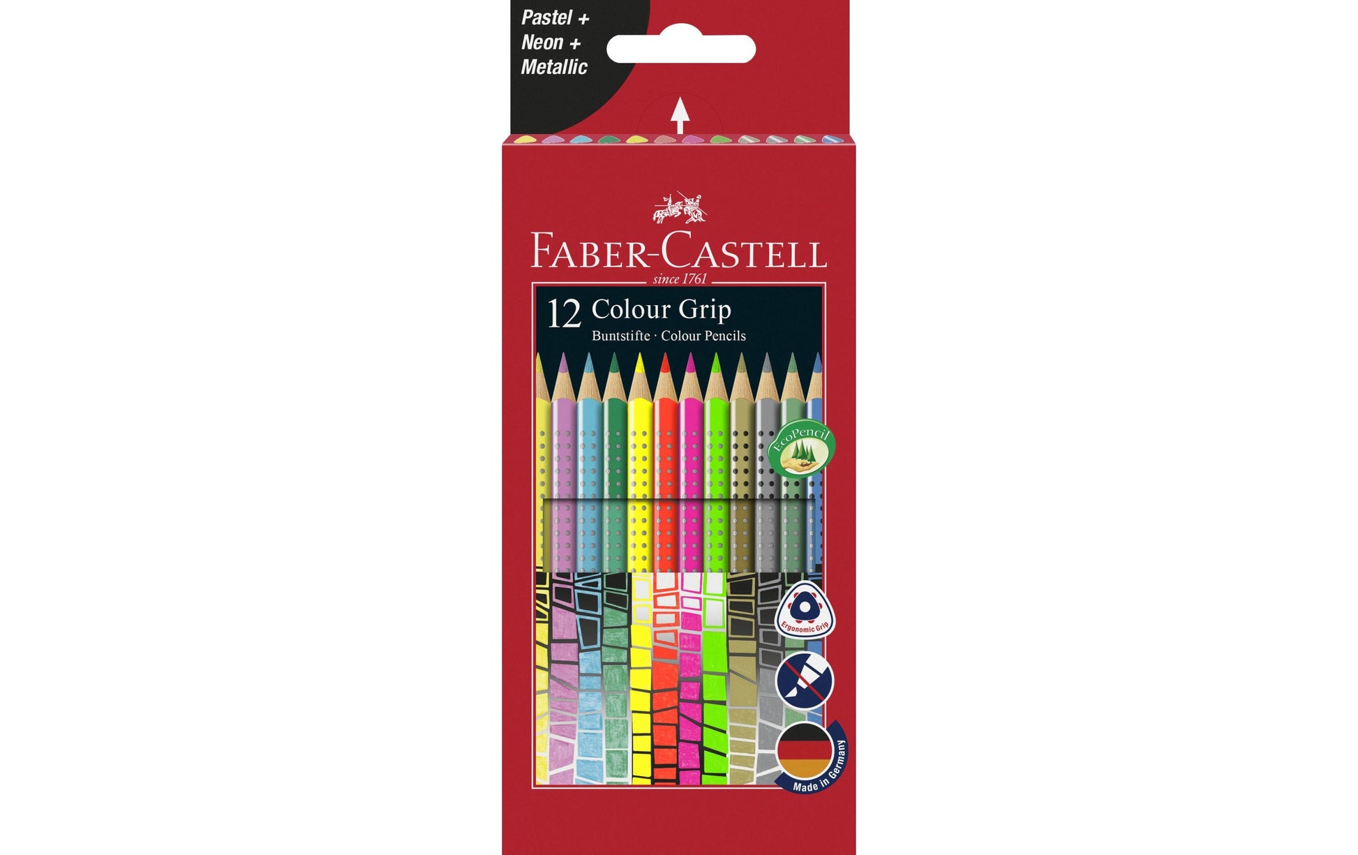 Faber-Castell Aquarellfarbstifte Colour Grip 2001 – 12 Farben, im Kartonetui, Ø 3 mm, dreikantig, FSC