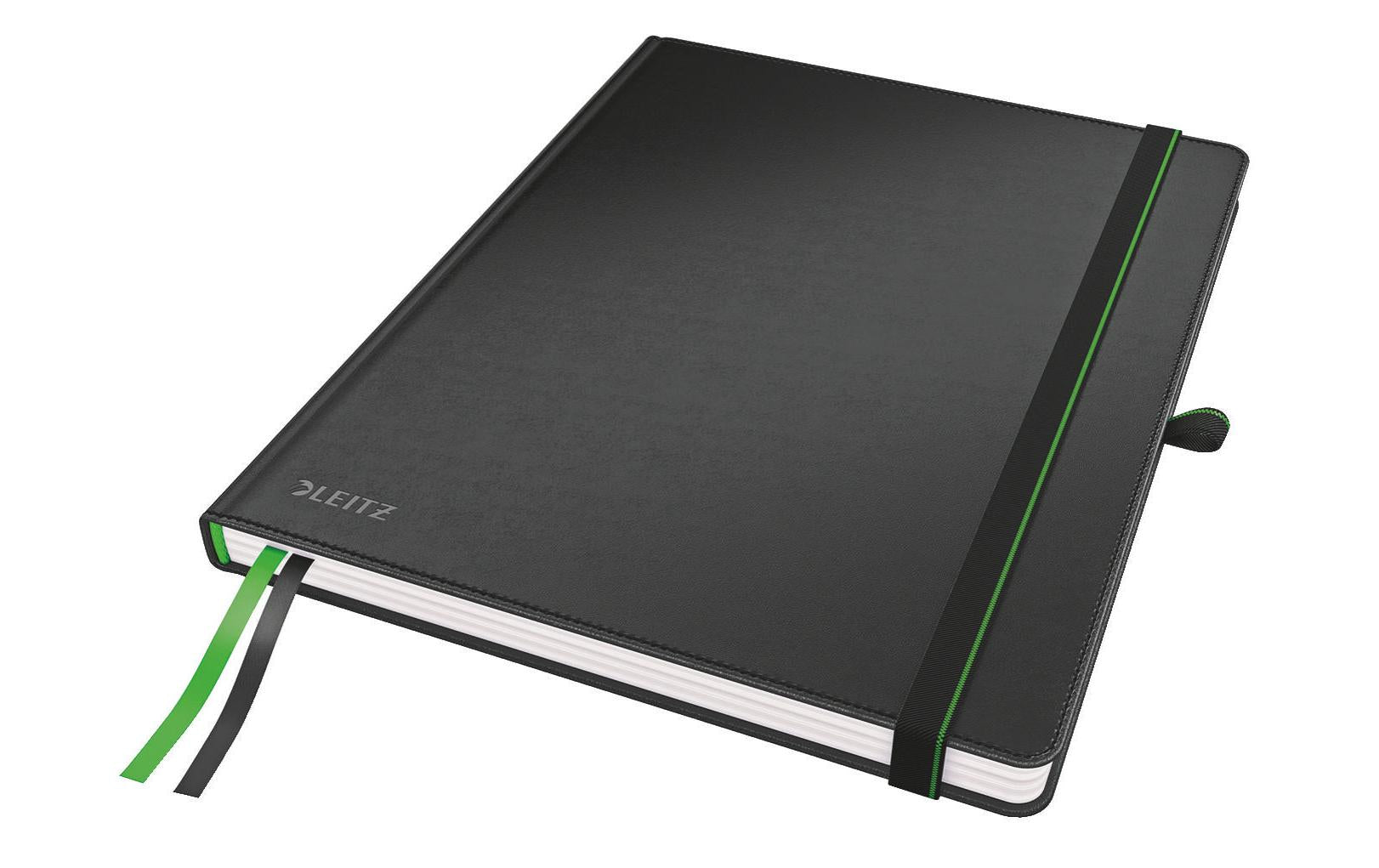 Leitz Notizbuch – 187 × 244 mm – 80 Blatt – 100 g/m², perforiert, Gummiband, Stiftschlaufe, schwarz, FSC