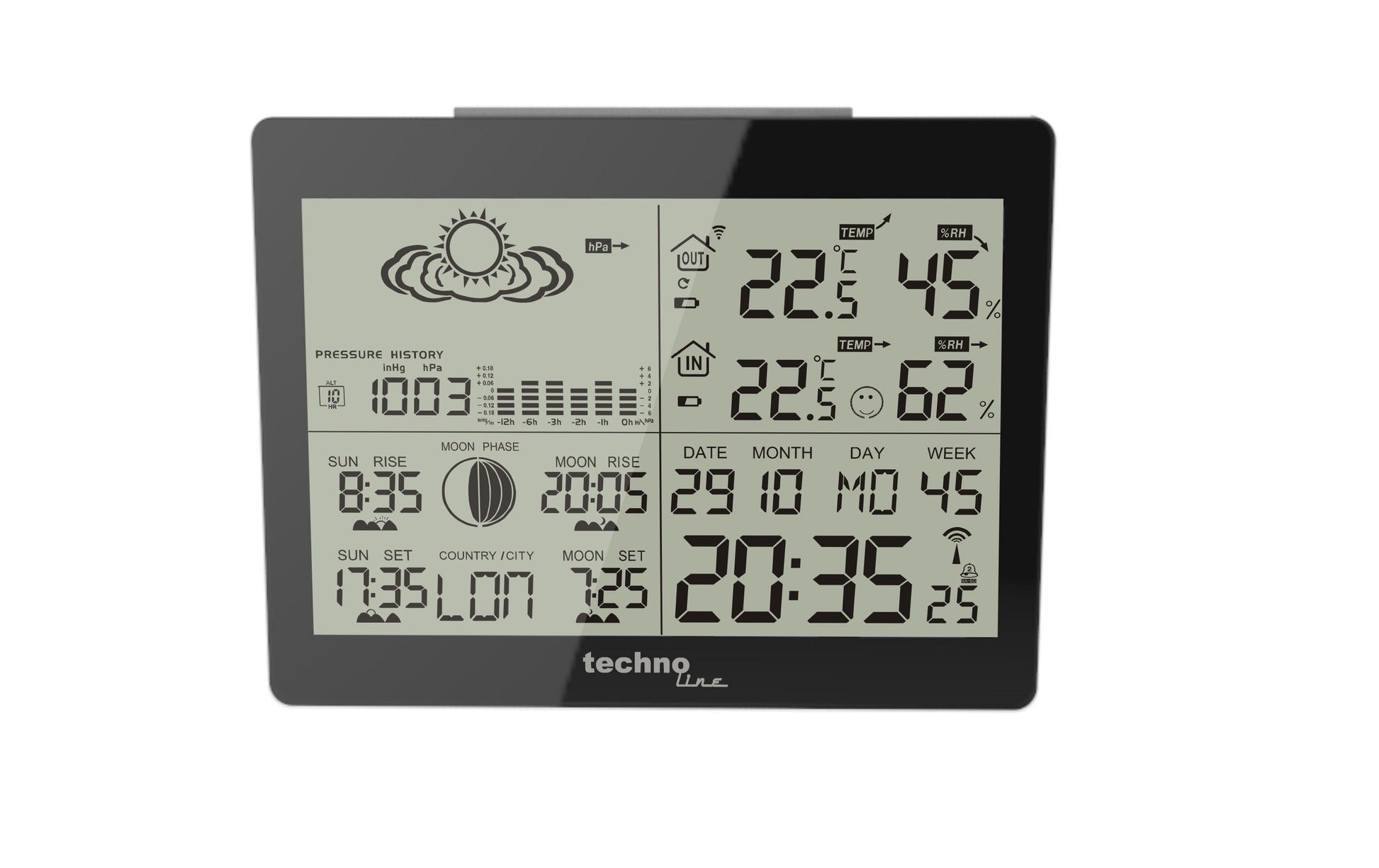Technoline WS 6760 – Wetterstation, innen/aussen, Hygrometer & Barometer, inkl. Aussensender TX70DTH – schwarz