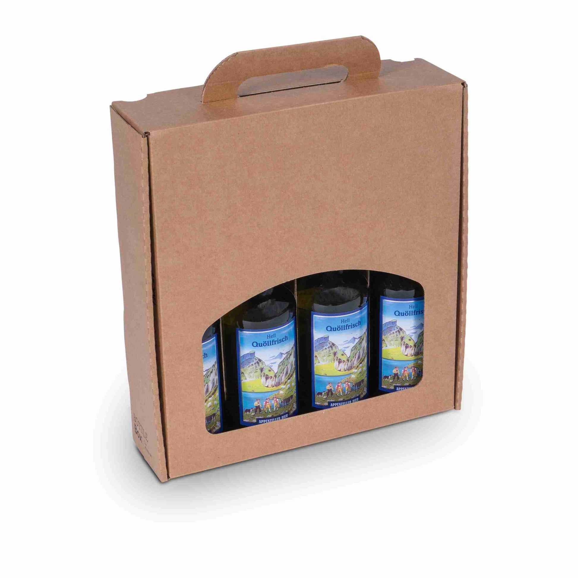 Model Weinpräsentkarton braun – für 3 × 0,5 l oder 4 × 0,3 l Flaschen (H 230–276 mm, Ø ≤ 70 mm) – 1 Stk., ab 200 Stk.
