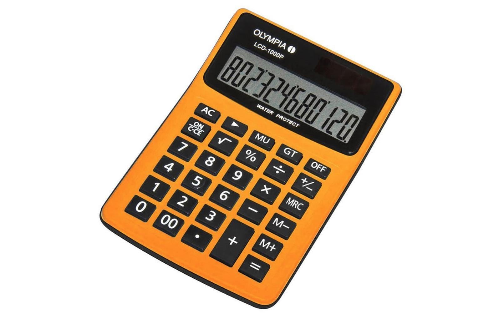 Olympia Taschenrechner 1000P – 12-stellig, LCD, Prozent, Solar + Batterie, Orange