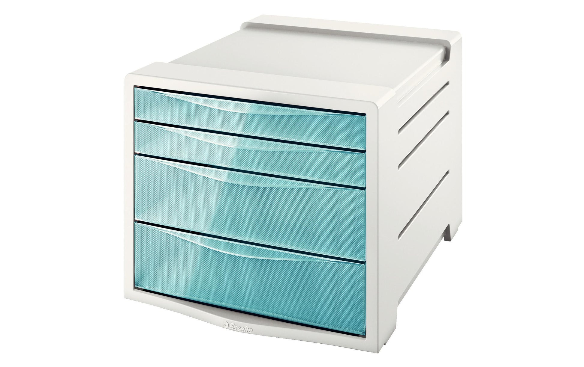 Esselte Colour'ICE Schubladenelement – 4 Schubladen, weiss/blau, Polystyrol (PS), B 245 × H 365 × T 285 mm