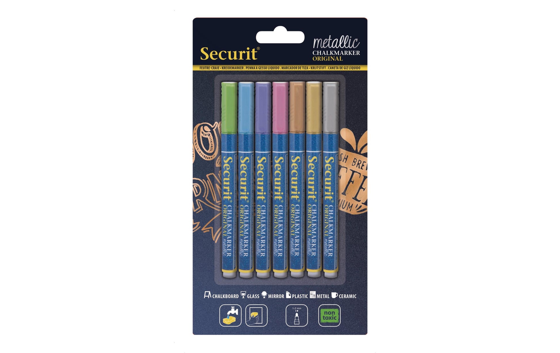 Securit BL-SMA100-V7-MT Kreidemarker – 1–2 mm – 7er-Set, Gemischte Farben, für Glas/Metall/Kunststoff