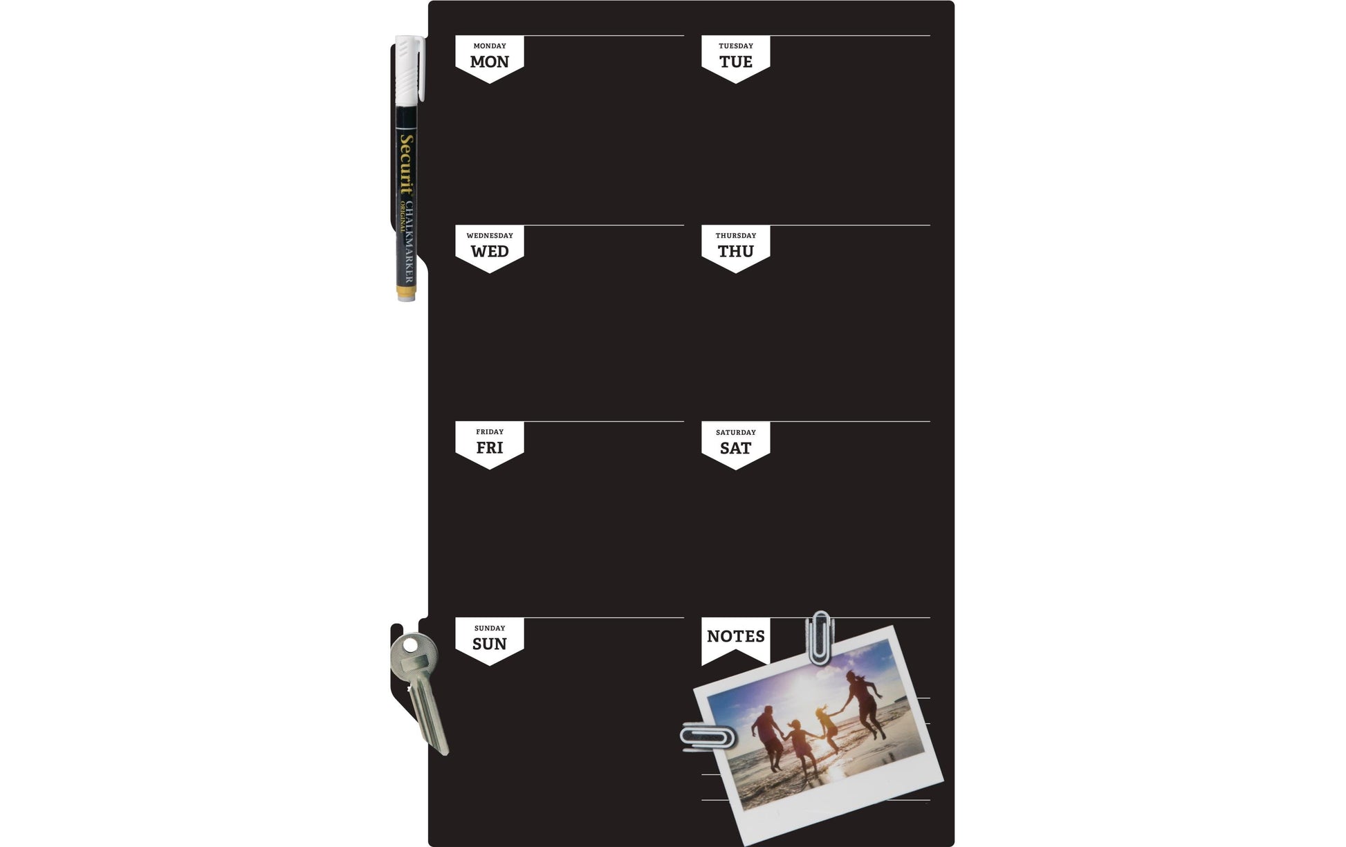 Securit Kreidetafel – 300 × 450 mm – Melamin (beschichtet), schwarz – beidseitig nutzbar – Wandmontage, inkl.