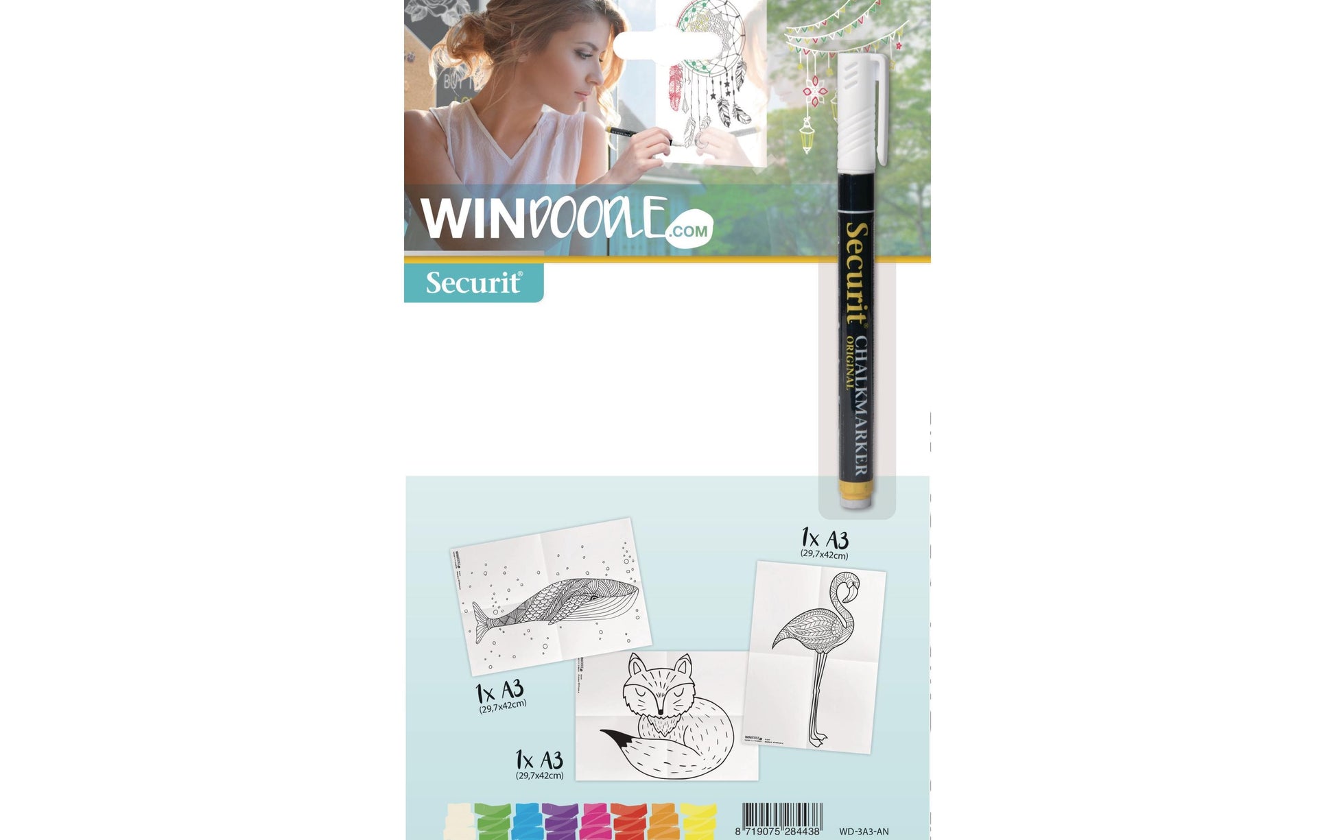 Securit Fensterschablone, Tiere, A2, 3er-Set, Windoodle WD-3A3-AN