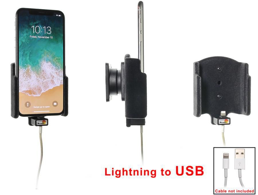 Brodit Kabelhalter mit Lightning-Adapter – Spezialzubehör – Schraubbefestigung, Auto – für Apple – schwarz