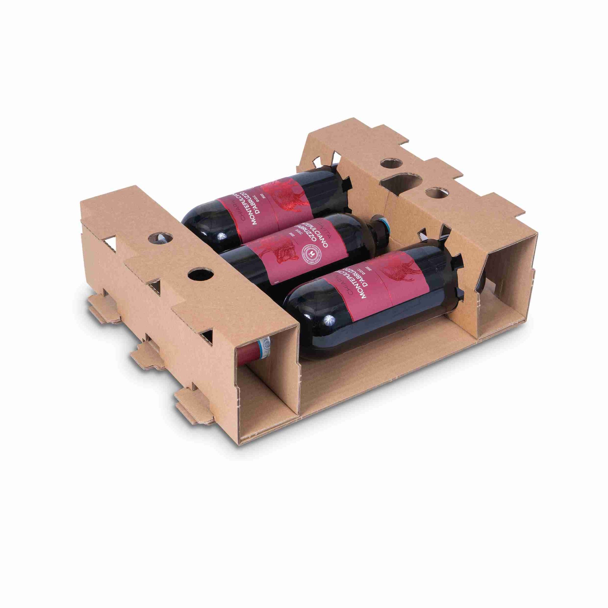 Model Einlagekarton – 316 × 1'001 mm – Karton – braun – für 3 × 0,75 l Flaschen (H ? 324 mm, Ø ? 85 mm) – 1 Palette (820 Stk.)