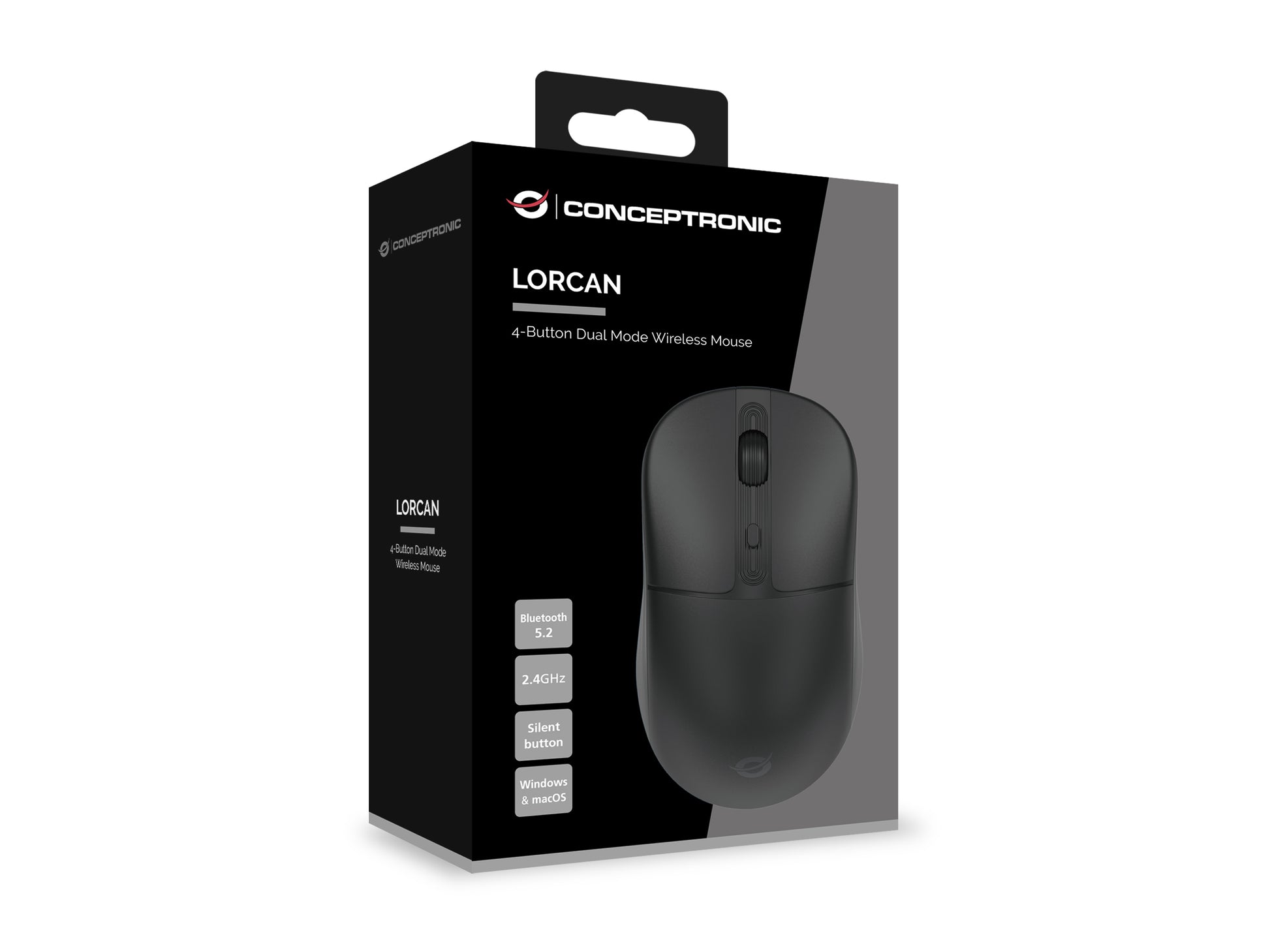 Conceptronic LORCAN04B – Maus – Kabellos (Bluetooth/2,4 GHz), 1600 DPI, beidhändig, Schwarz