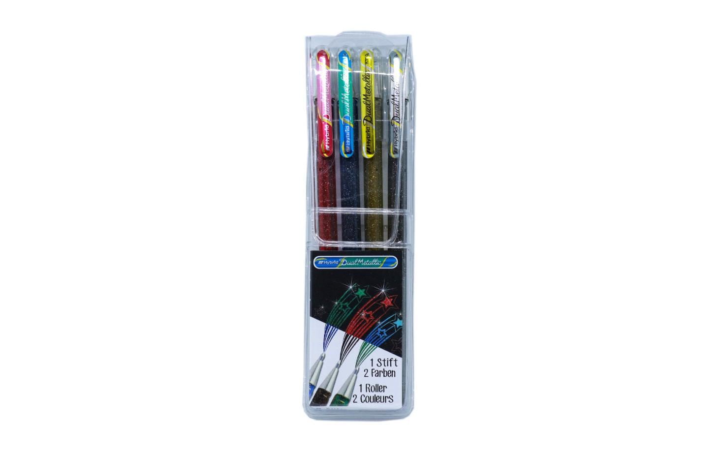 Pentel Hybrid Gel Dual Metallic Gelschreiber 4er Etui – 4 Farben, 1 mm, für dunkles Papier, Kappe