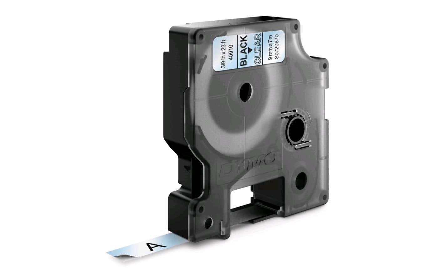 DYMO Schriftband – 9 mm × 7 m, transparent, schwarz – D1-TAPE