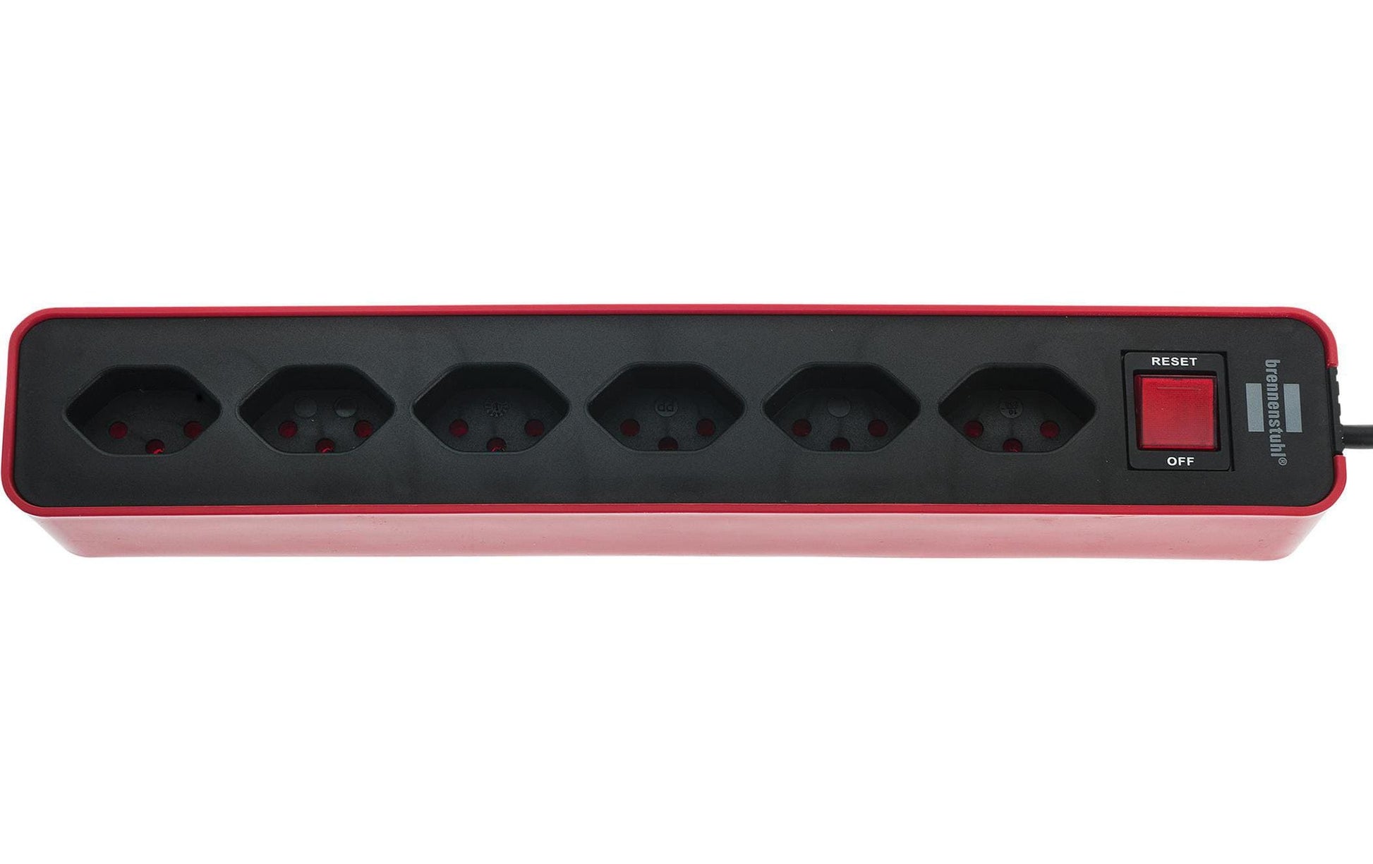 Brennenstuhl Ecolor Steckdosenleiste, 6×T13, mit Schalter, 1,5 m, Eingang T12, mit Anzeigelicht – Schwarz/Rot