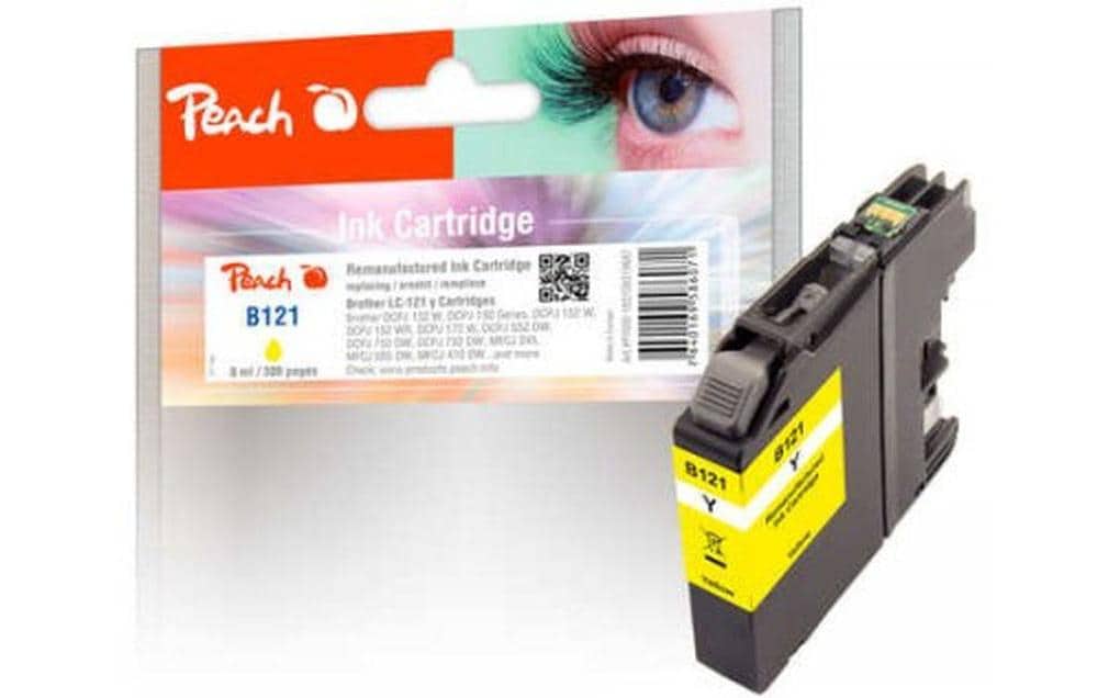 Peach LC-121Y Gelbe Tintenpatrone (Kompatibel) – 300 Seiten – für Brother DCP-J 132 W/150 Serie/152 W …