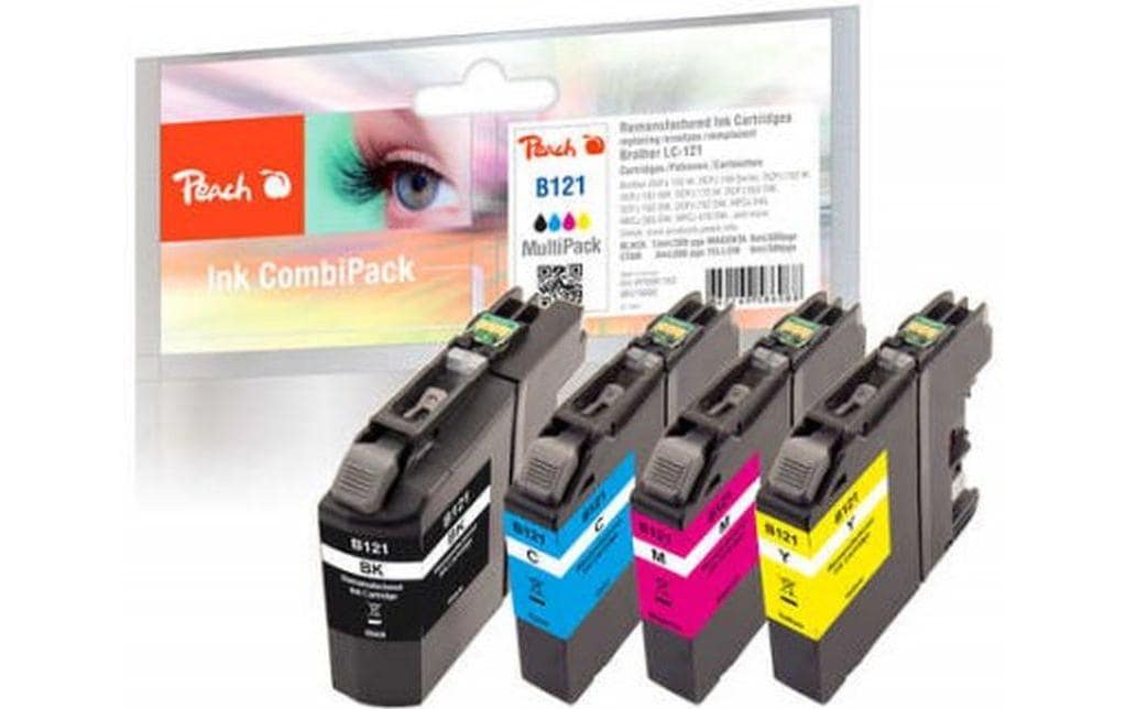 Peach LC-121 Tintenpatronen-Multipack, Schwarz/Cyan/Magenta/Gelb (Kompatibel) – für Brother DCPJ 132/150/152…