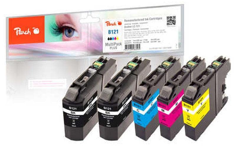 Peach LC-121 Tintenpatronen-Multipack, Schwarz/Cyan/Magenta/Gelb (Kompatibel) – für Brother DCP-J 172/552/752