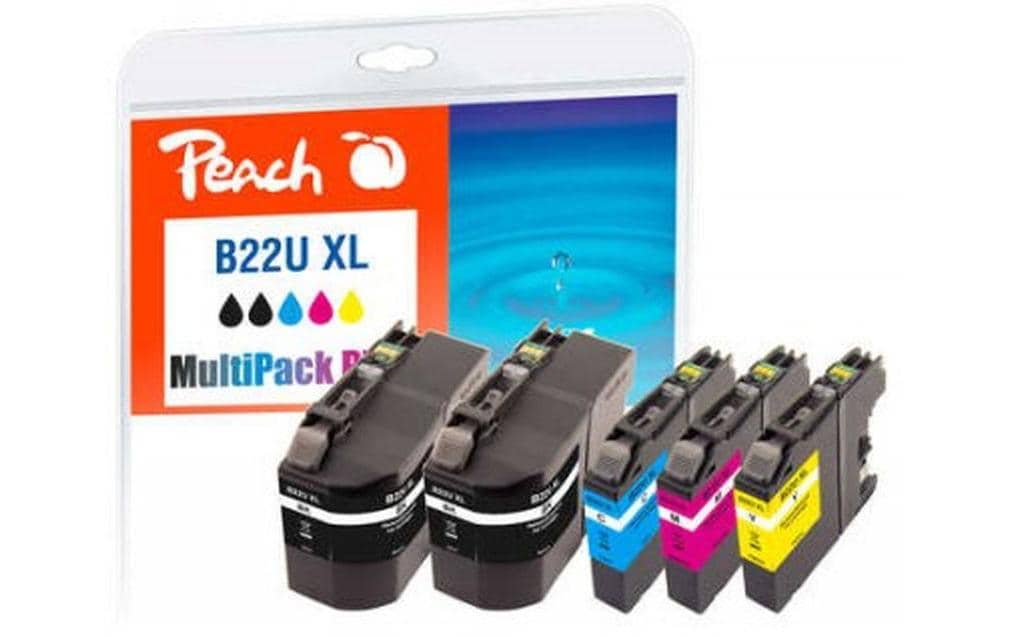 Peach LC-22UXL Tintenpatronen-Multipack, Schwarz/Cyan/Magenta/Gelb (Kompatibel) – für Brother DCPJ 785 DW, MFC