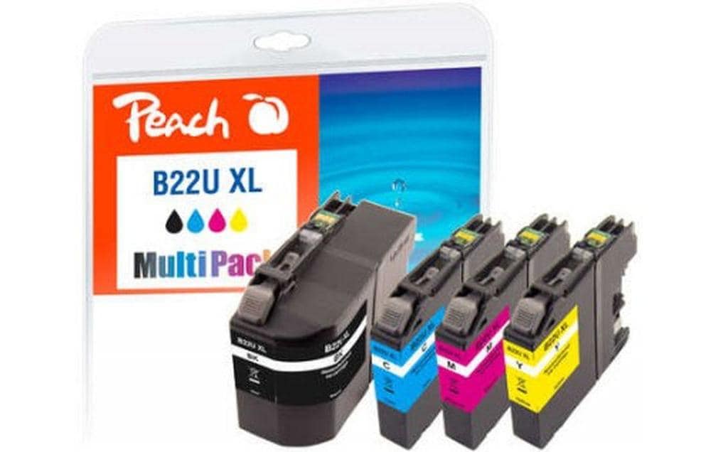 Peach LC-22UXL Tintenpatronen-Multipack, Schwarz/Cyan/Magenta/Gelb (Kompatibel) – für Brother DCPJ 785 DW, MFC