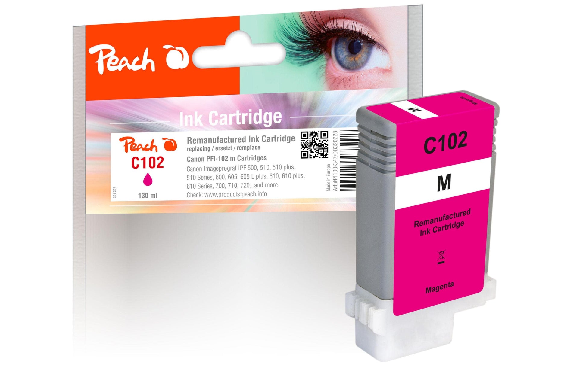 Peach PFI-102 Magenta Tintenpatrone (Kompatibel) – 130 ml – für Canon imagePROGRAF IPF 500/510/600 …
