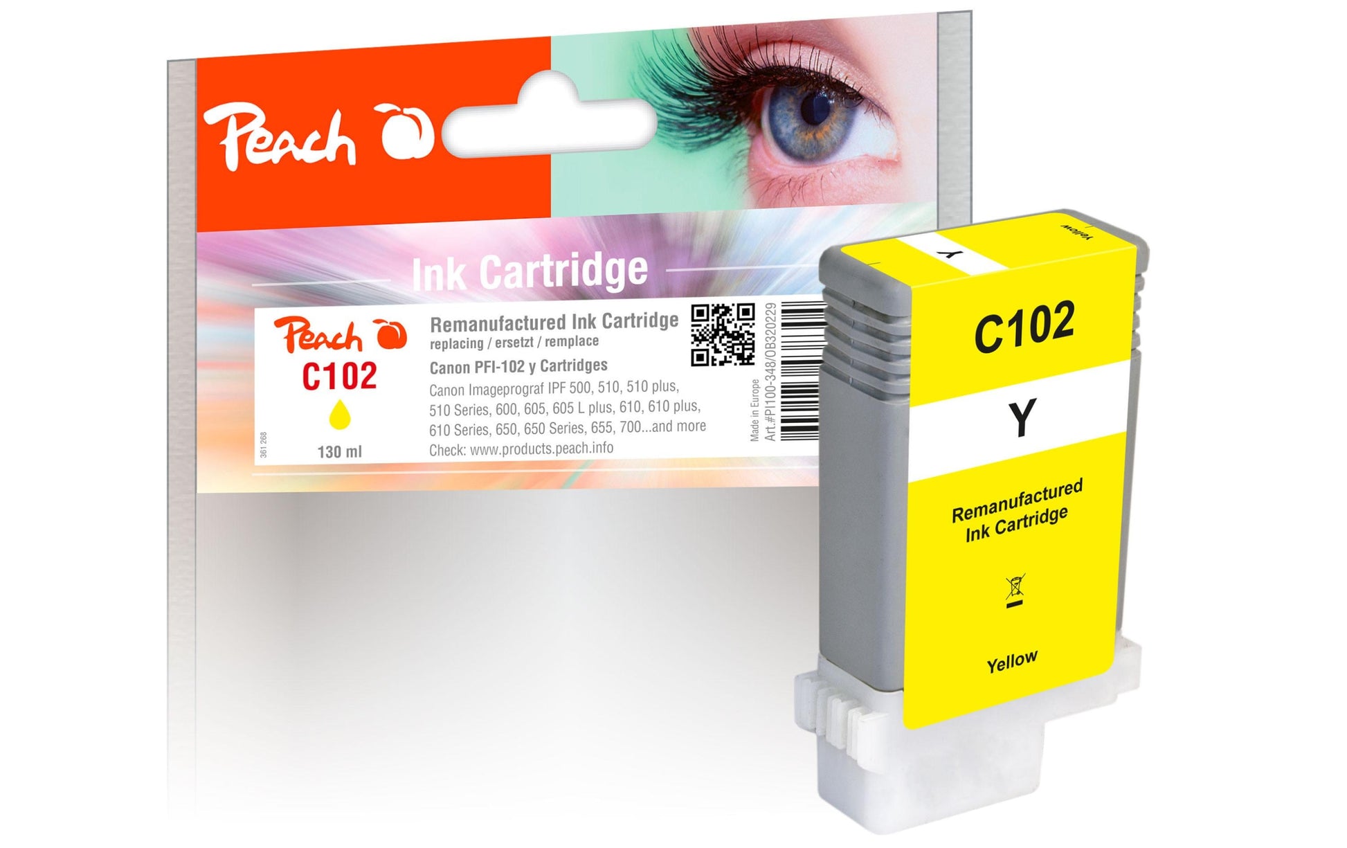 Peach PFI-102XL Gelbe Tintenpatrone (Kompatibel) – 130 ml – für Canon imagePROGRAF IPF 500/510 …