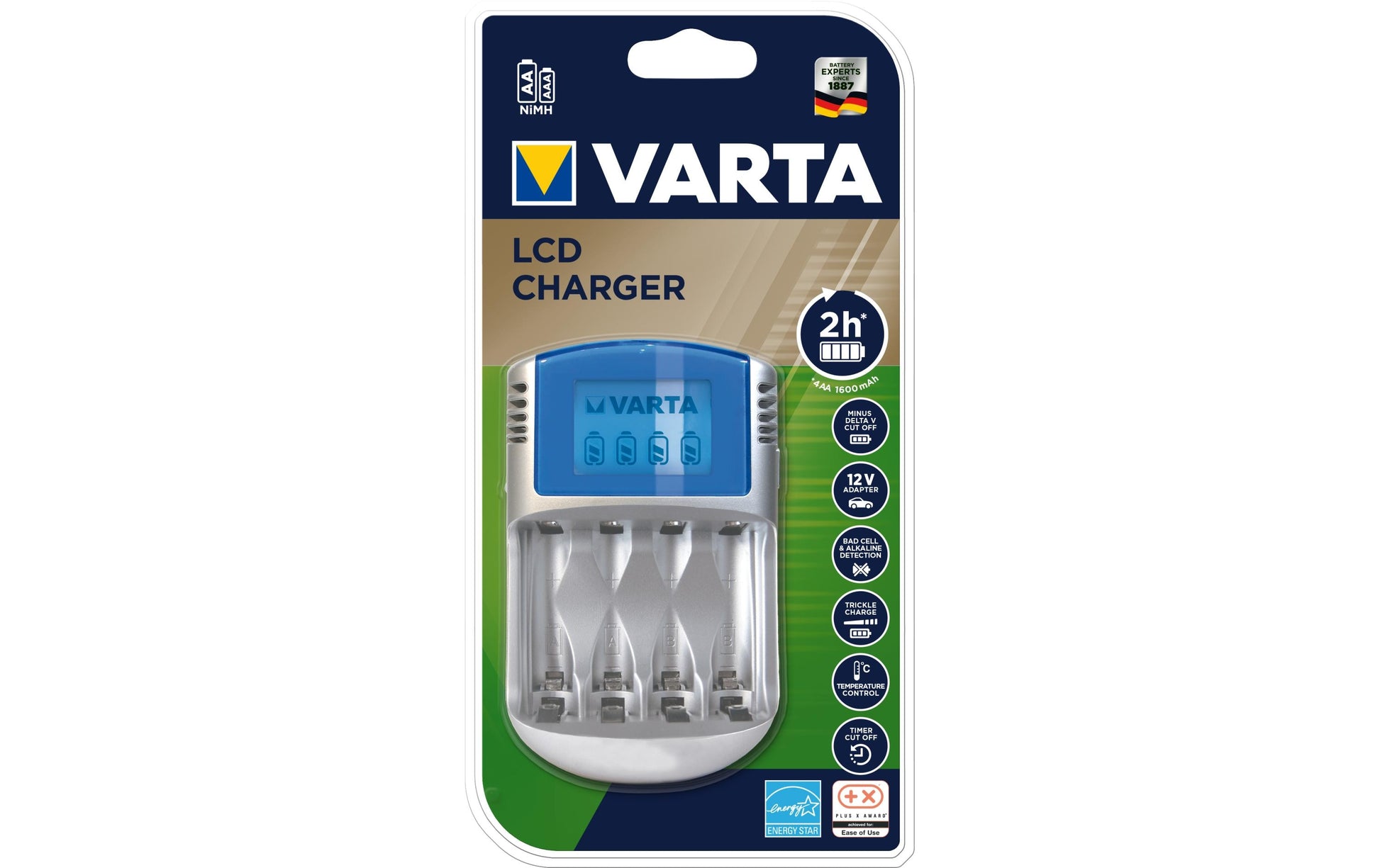 Varta LCD Ladegerät Batterieladegerät 4× – für NiMH AA/AAA – silber