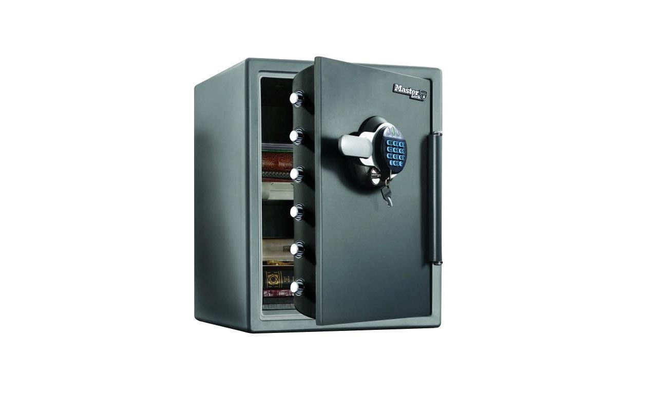 Master Lock Laptop Tresor LTW205GYC – Elektronik + Schlüssel – 56,5 l – Feuerschutz 120 min, Wasserschutz – Grau