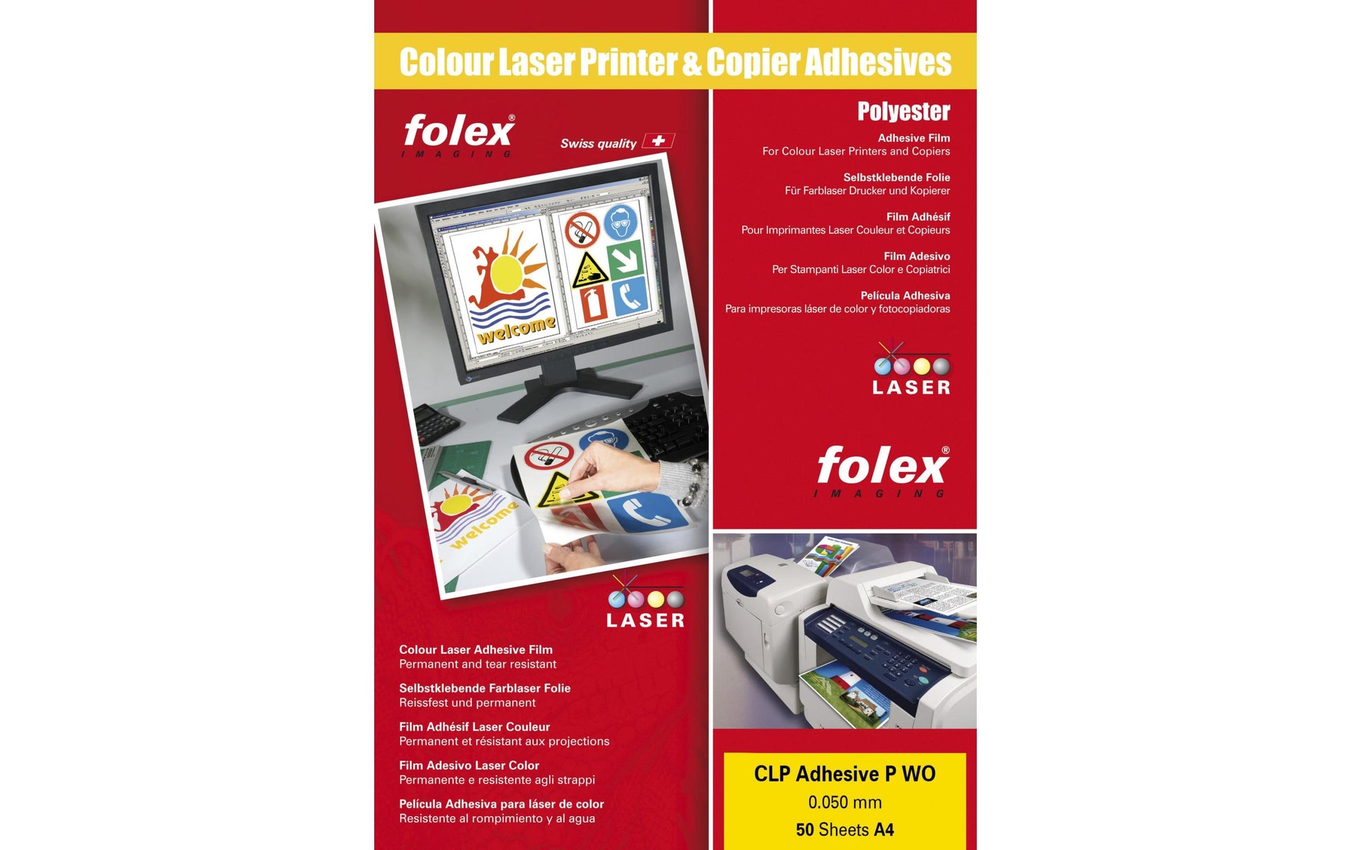 Folex Etiketten A4 210 × 297 mm – Polyester, weiss – permanent haftend – Laser – 50 Blatt – wetterfest