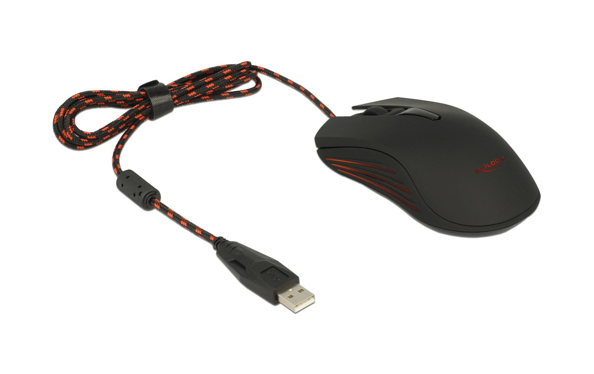DeLOCK 12531 Maus – kabelgebunden, USB-A, 4 Tasten, beidhändig, umschaltbare DPI-Auflösung, rot