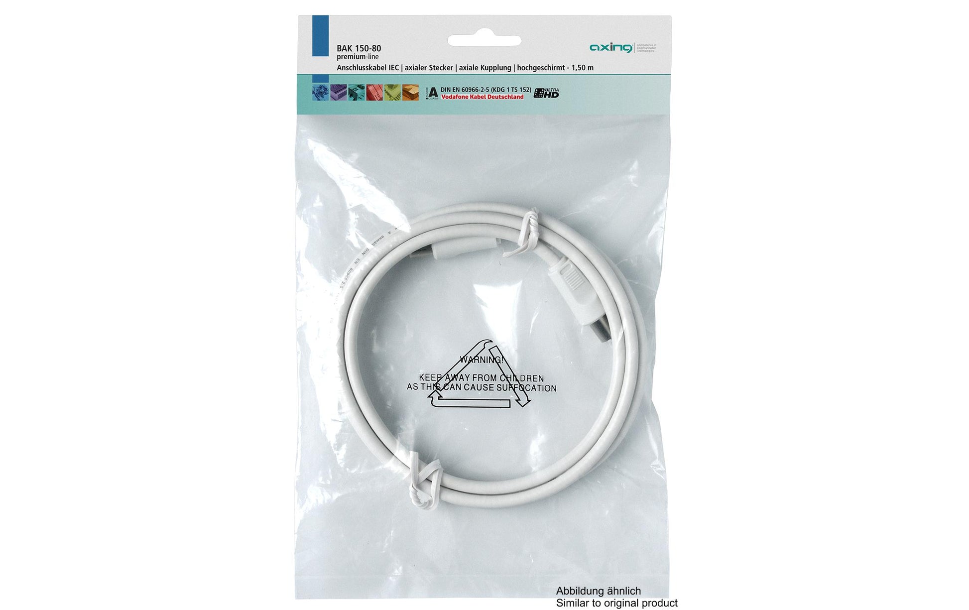 Axing BAK 250-80 Antennenkabel – 2,5 m, IEC Stecker zu Buchse – Weiss