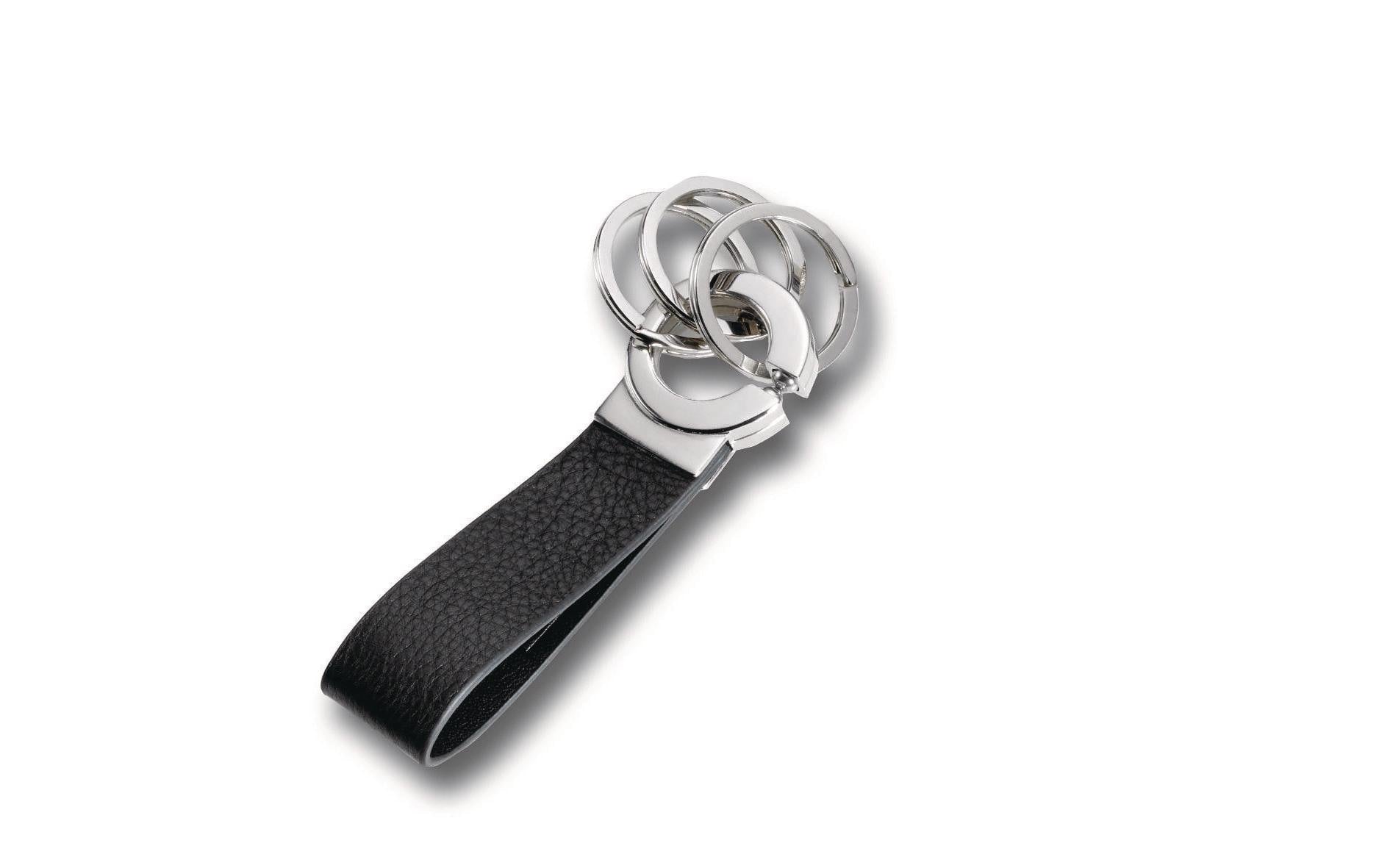 TROIKA Key Click Schlüsselanhänger – Leder, Schwarz/Silber, Ø 30 mm