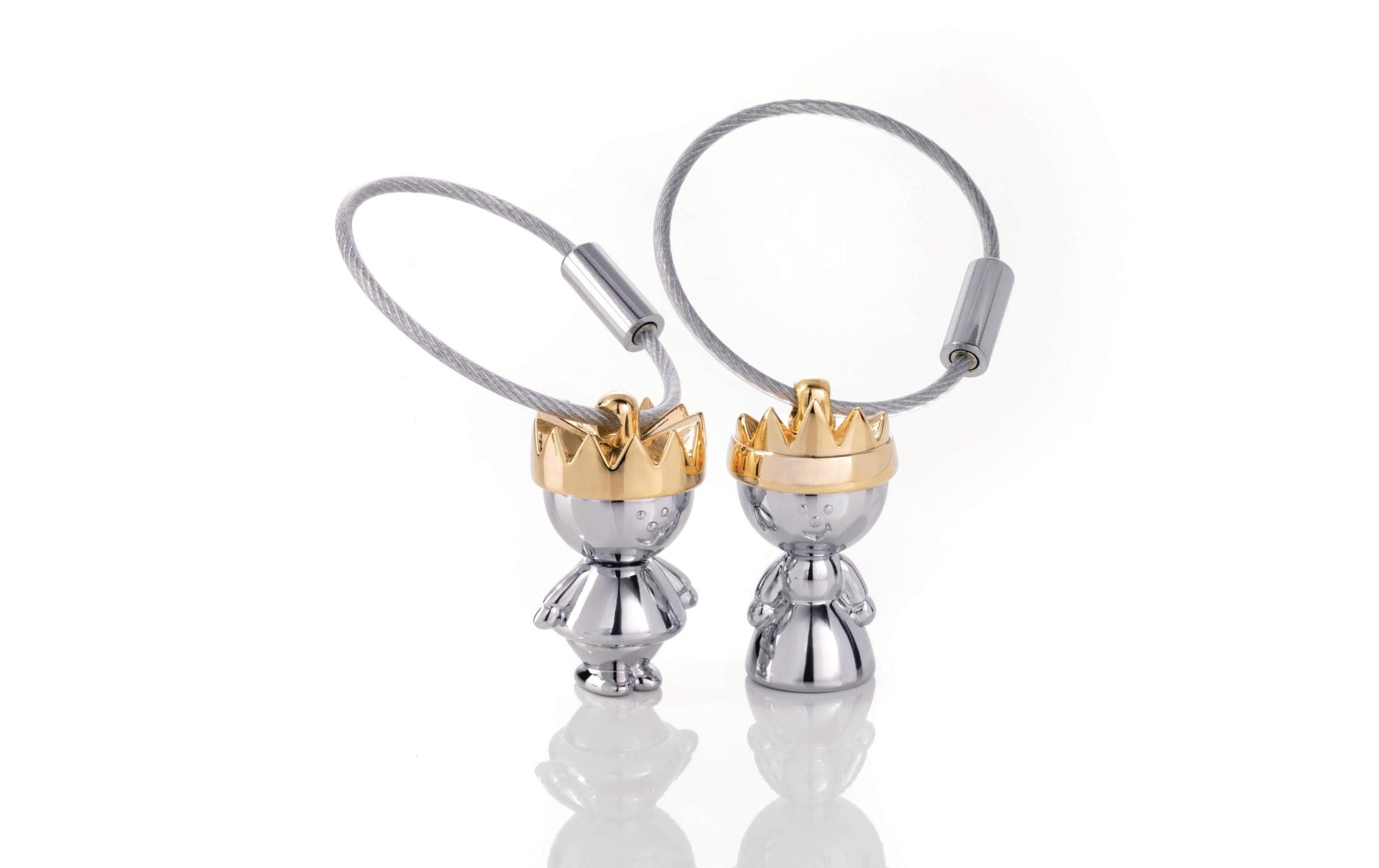 TROIKA Schlüsselanhänger Little King & Queen – Gold/Silber, 90 × 23 mm, 2er-Set