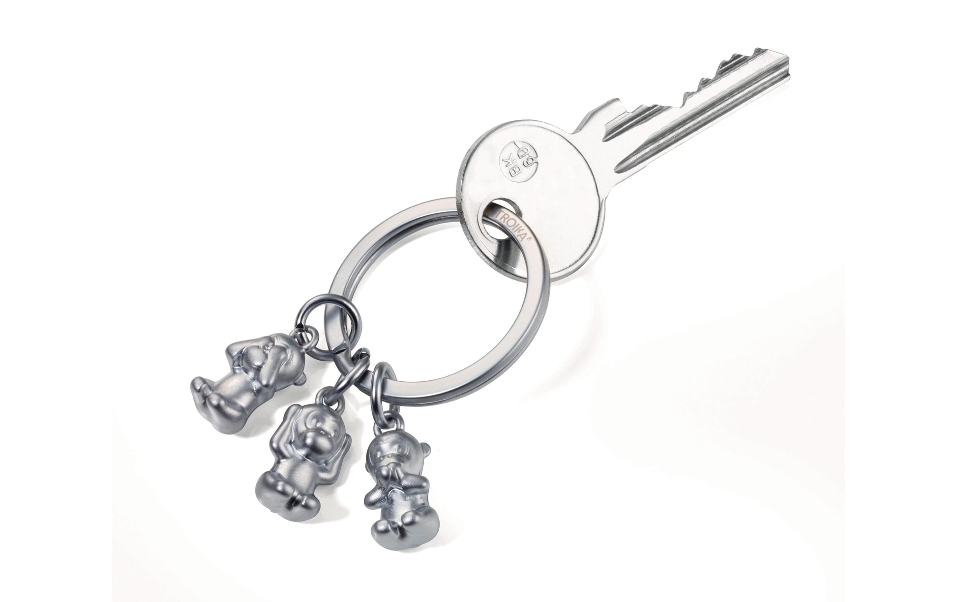 TROIKA Schlüsselanhänger Three Monkeys – Chrom, Silber, 30 × 9 mm