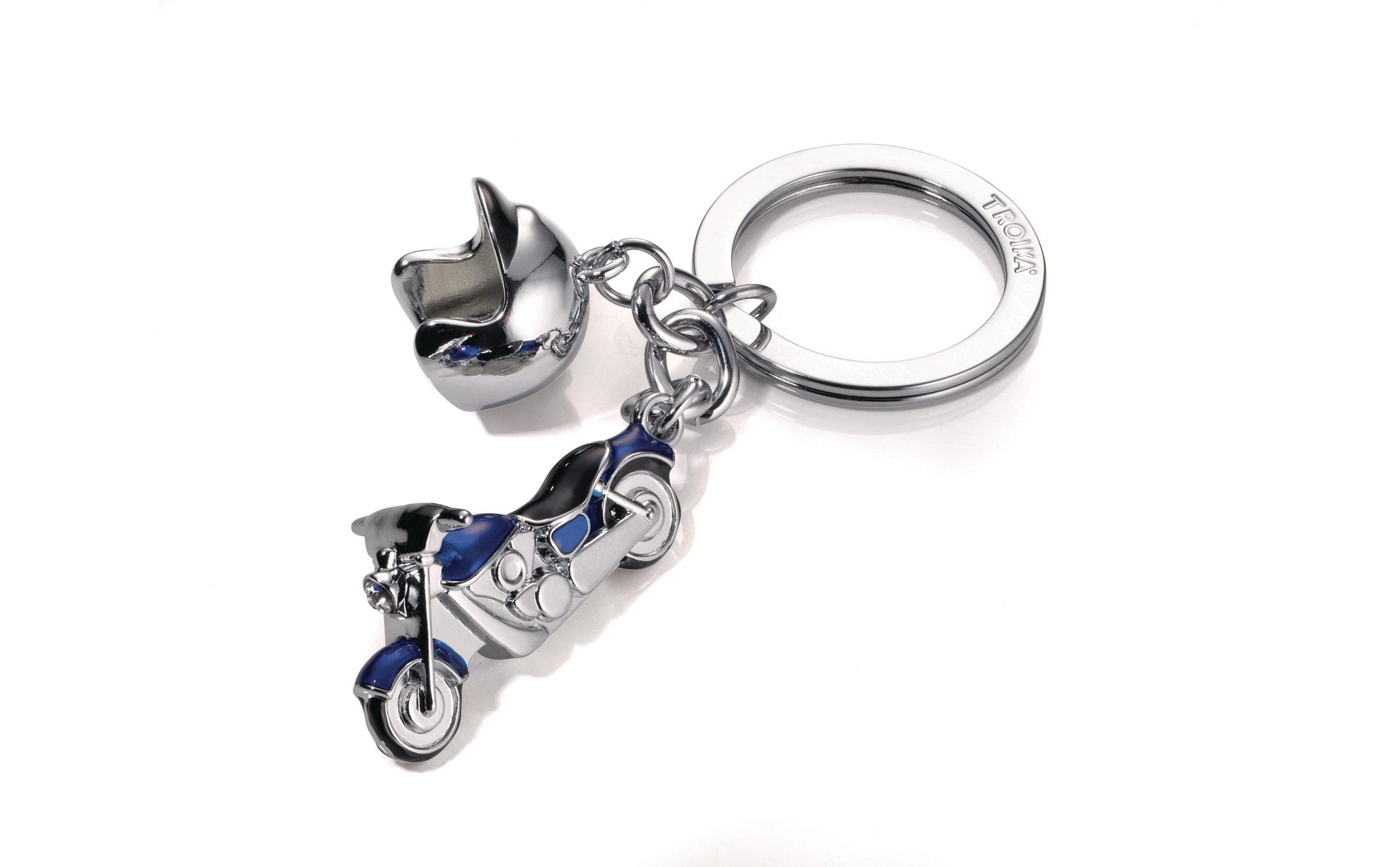 TROIKA Schlüsselanhänger Key Cruising Motorrad – Blau/Silber, 35 × 19 mm