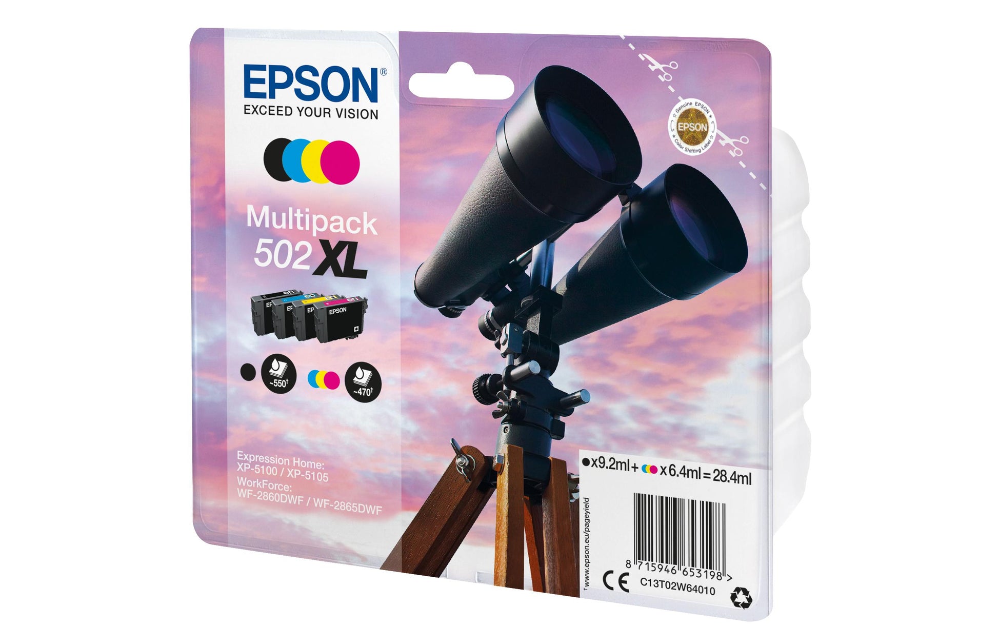 Epson Tintenpatronen-Multipack 502XL, CMYK, 4er-Pack – für Inkjetdrucker/Multifunktionsgeräte