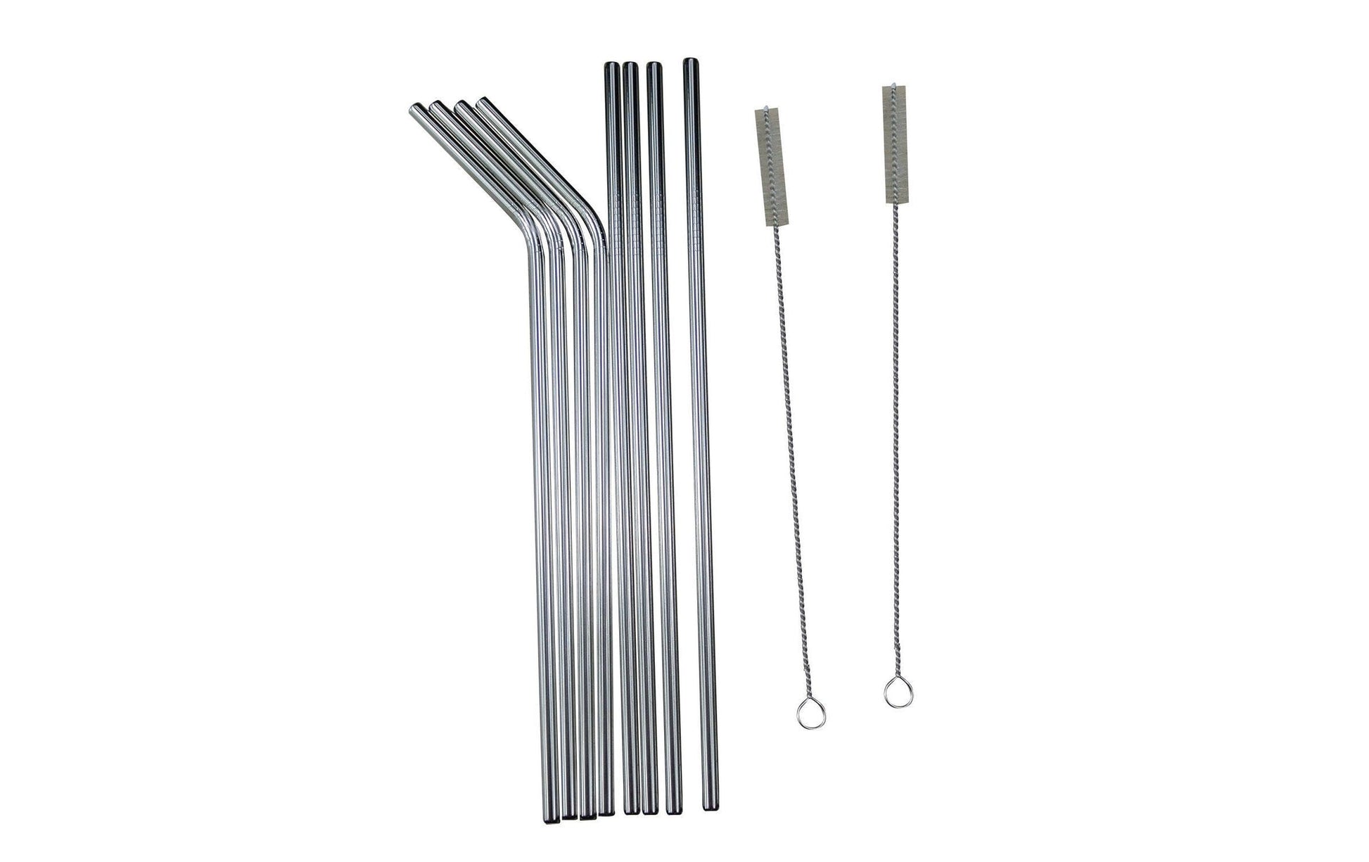 FTM Strohhalm-Set – 8er Set, 26,7 cm, Ø 0,6 cm, Edelstahl, 4 gerade/4 geknickt, inkl. 2 Reinigungsbürsten
