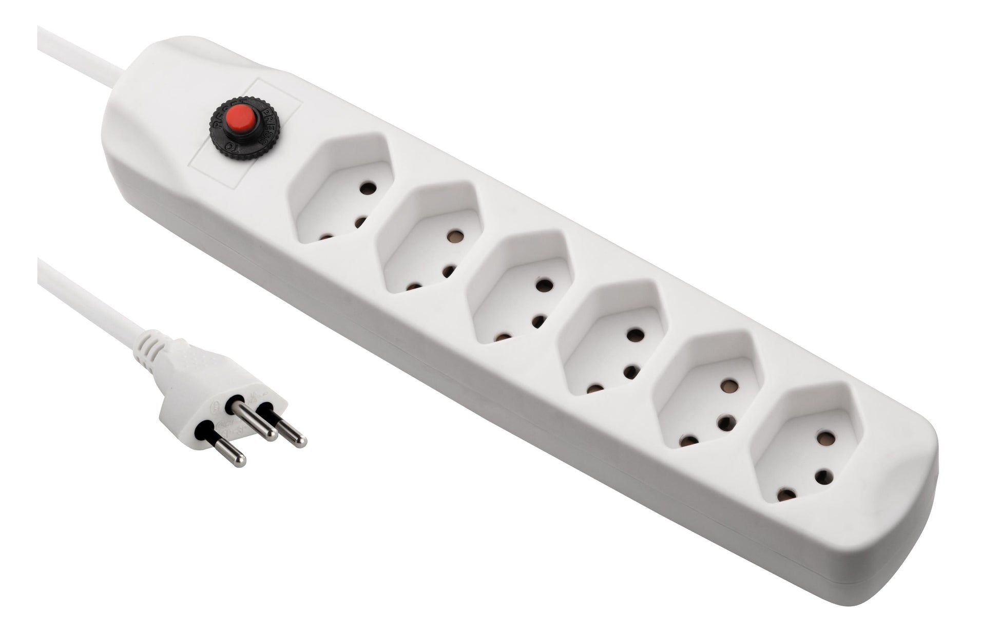 FURBER.power Standard Steckdosenleiste 6×T13, ohne Schalter, 1,5 m, Eingang T12, Befestigungslaschen – weiss