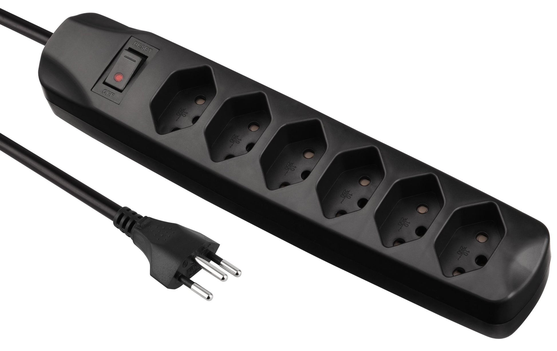 FURBER.power Standard Steckdosenleiste, 6×T13, mit Schalter, 1,5 m, Eingang T12 – Schwarz