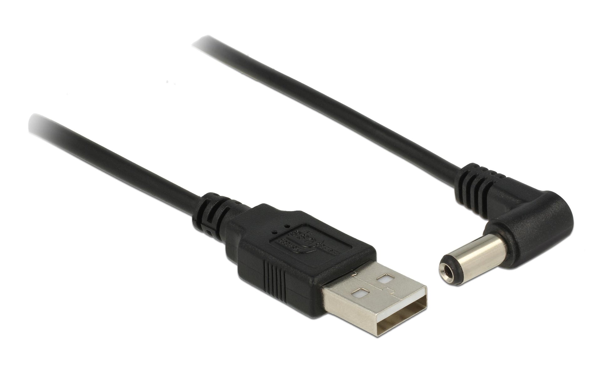 DeLOCK USB-A-zu-DC 5,5×2,1 mm Stromkabel – 1,5 m, gewinkelt, schwarz