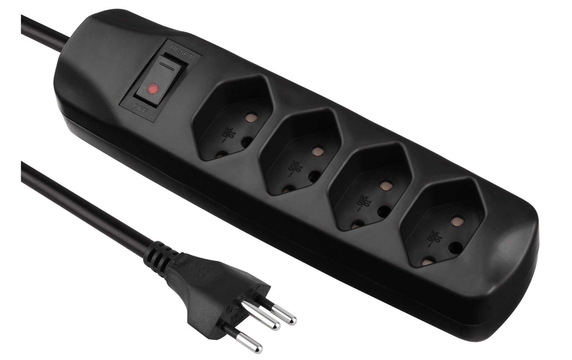 FURBER.power Standard Steckdosenleiste 4×T13, mit Schalter, 1,5 m, Eingang T12 – schwarz