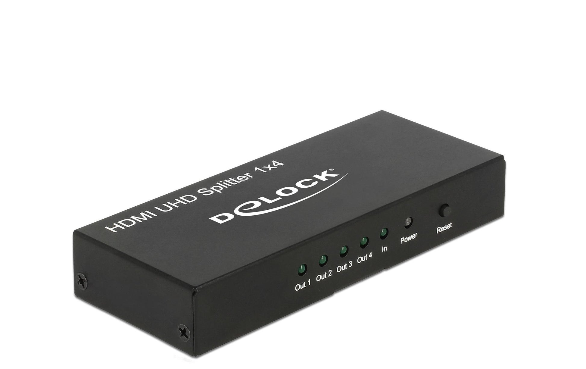 DeLOCK HDMI-Splitter – 4x HDMI, 4K UHD, aktiv – Schwarz, Metall