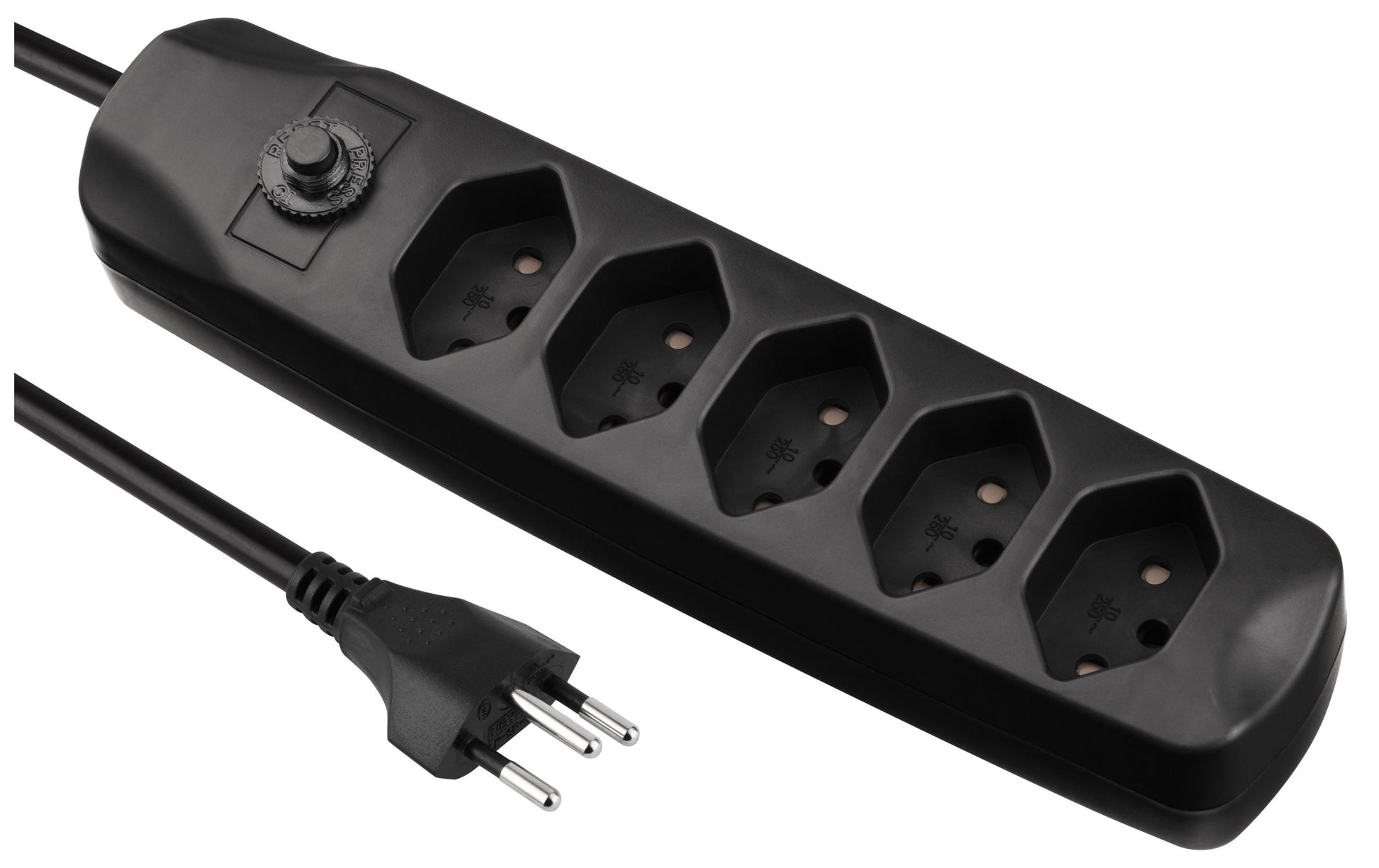 FURBER.power Standard Steckdosenleiste, 5×T13, ohne Schalter, 1,5 m, Eingang T12, Kinderschutz – schwarz