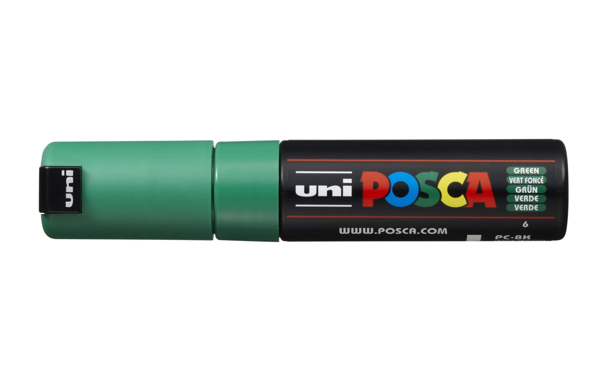 Uni-Ball POSCA PC-8K Kreativ-/Pigmentmarker – Keilspitze 8 mm, grün, feucht abwischbar, deckend – für viele Oberflächen