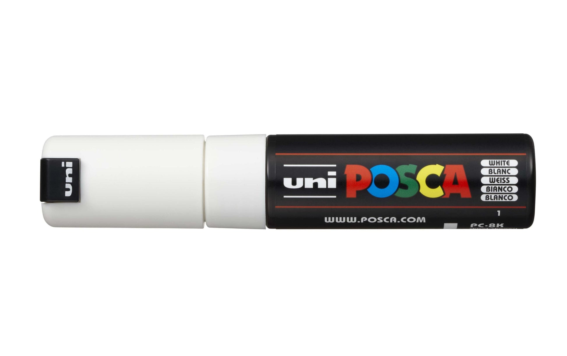 Uni-Ball POSCA PC-8K Kreativ-/Pigmentmarker – Keilspitze 8 mm, weiss, deckend, geruchsarm – für viele Oberflächen