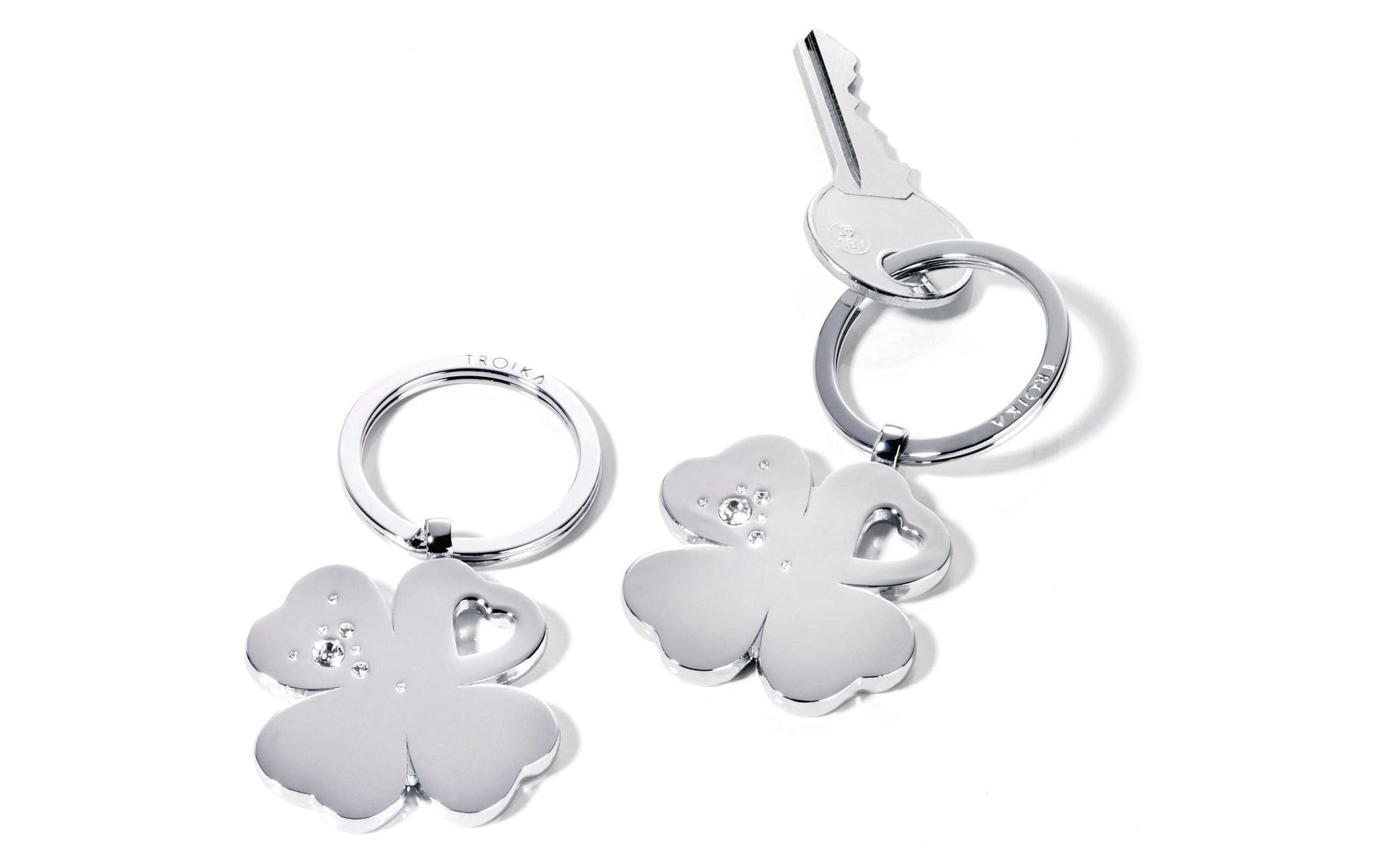 TROIKA Schlüsselanhänger Kleeblatt – Chrom, Silber, 40 × 4 mm