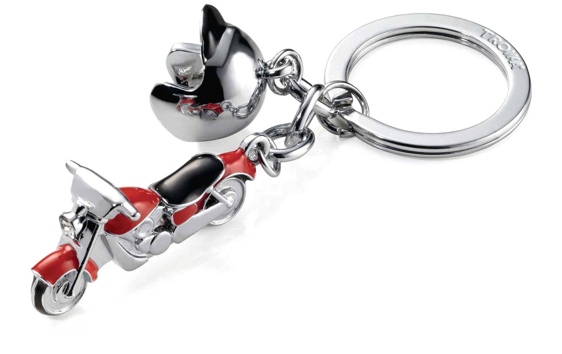 TROIKA Schlüsselanhänger Key Cruising Motorrad – Rot/Silber, 35 × 19 mm