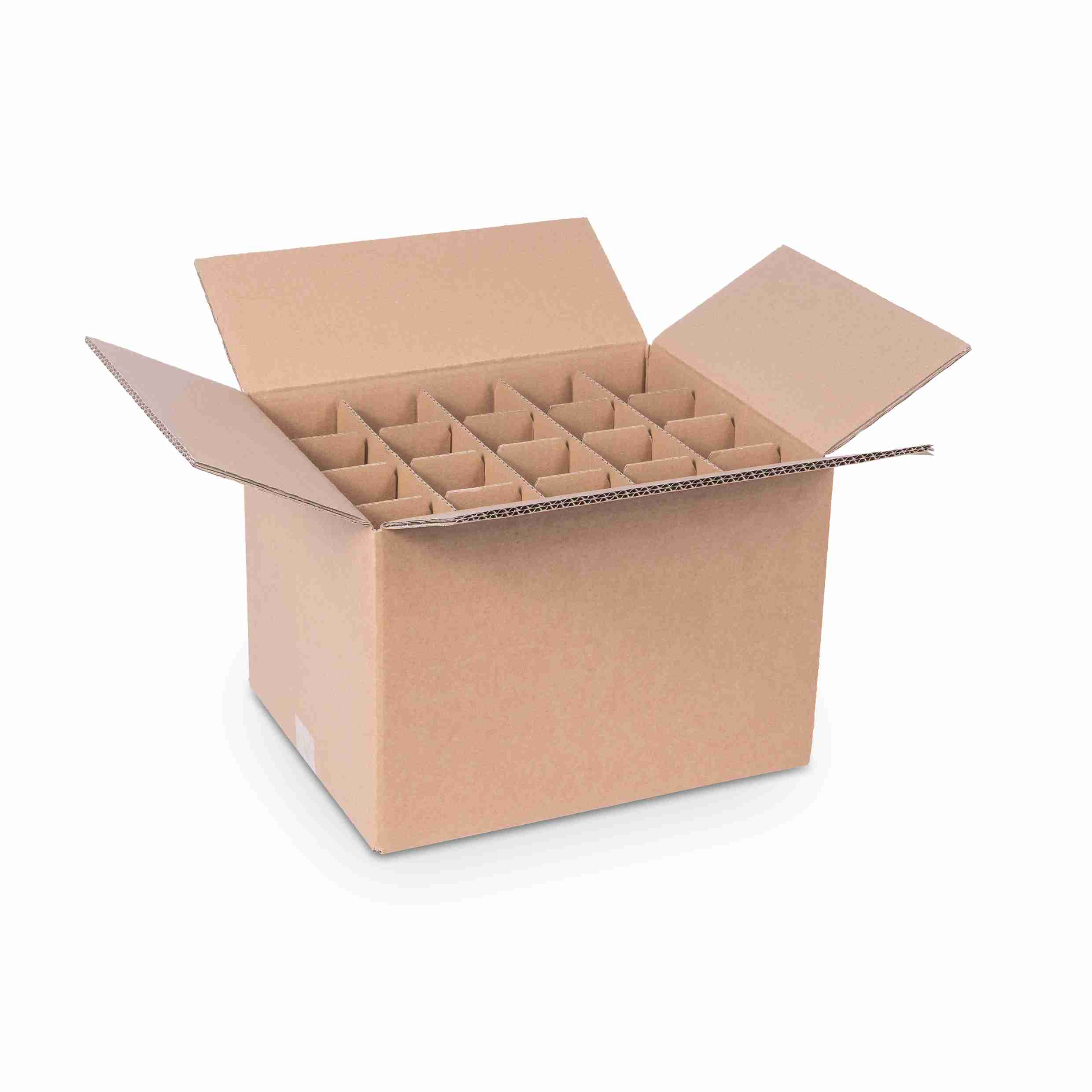 Model Weinversandkarton – für 20 × 0,25 l, max. 190 mm & Ø56 mm – 300 × 240 × 200 mm, braun, Kantenschutz – 1 Palette (600 Stk.)