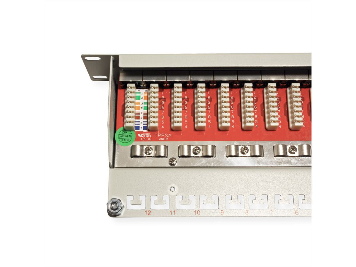 ROLINE 10" Patchpanel – 12× RJ-45, Kat.6A (Klasse EA), geschirmt, 1 HE, Krone LSAplus