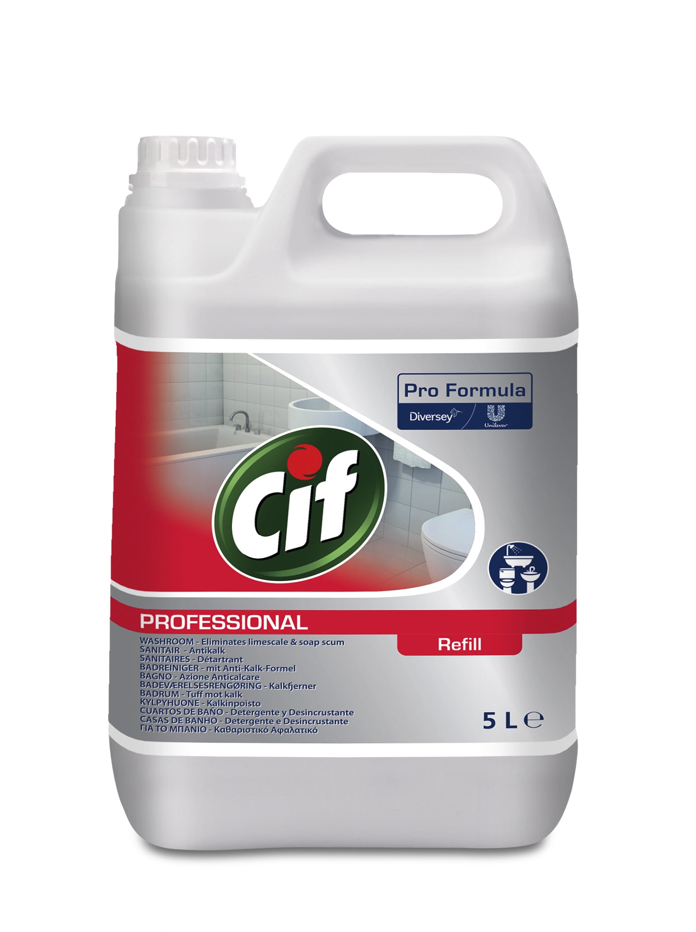 Cif Pro Formula Bad-/Kalkreiniger für WC, Badewanne, Armaturen – Flüssigkeit, Kanister – 5 l