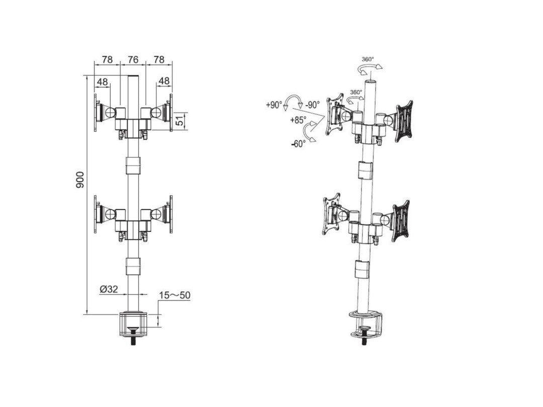 Multibrackets MB Monhalt Office 5594 – Monitorhalterung, Quad, bis 30", VESA 75 × 75 mm, 8 kg, drehbar, weiss
